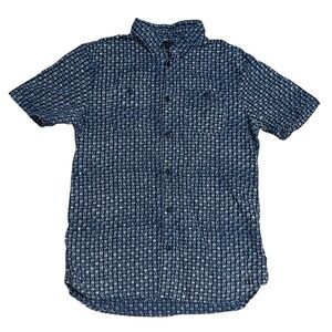 AllSaints Indiola Linen-Blend Short Sleeve Button Down Shirt Blue Small